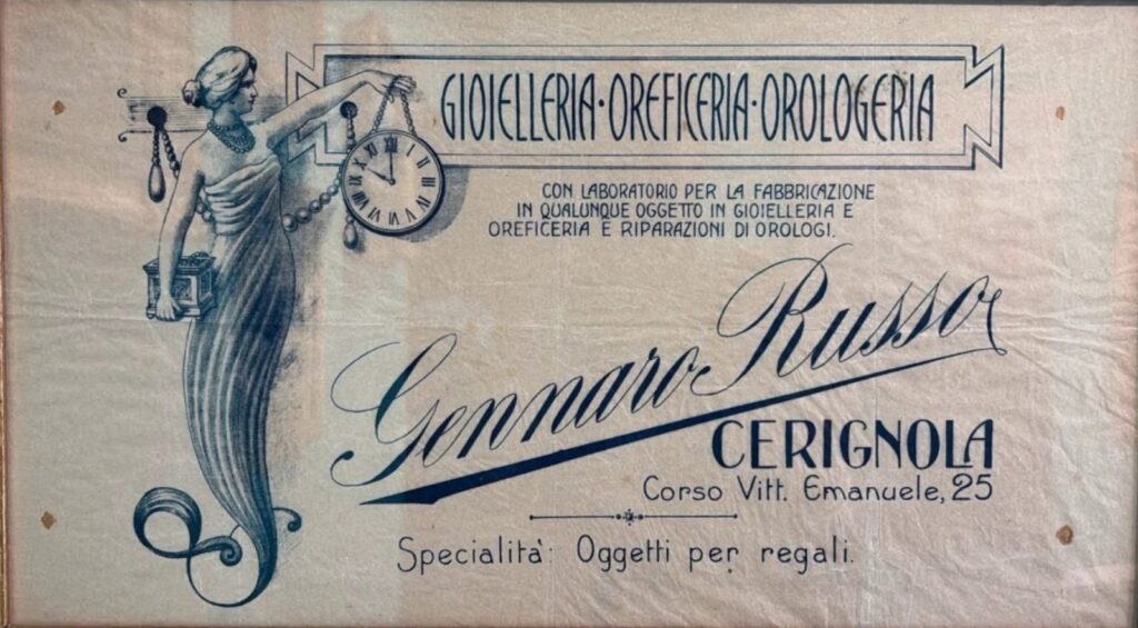 Carta intestata della gioielleria Gennaro Russo, Cerignola
